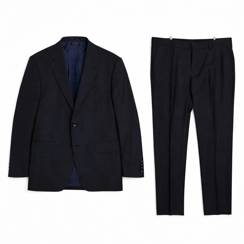 Gucci Mens Black Wool Suit Tom Ford Era Italy Tailored Jacket Pants Size 44R